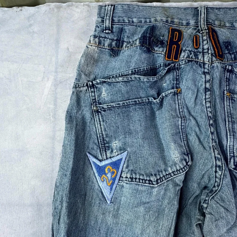 Vintage Jordan Jeans Mens 34x34 Blue Denim Distressed Hip Hop Straight Leg